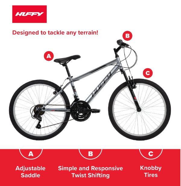 Bicicleta de Montaña Rock Creek, Huffy  Ruedas de 24", Mayores de 13 Años, 18 Velocidades, Gris - Imagen 2